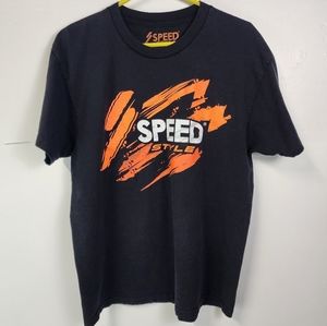 Speed Style Men's Large Tshirt. Black Shirt with Orange.
